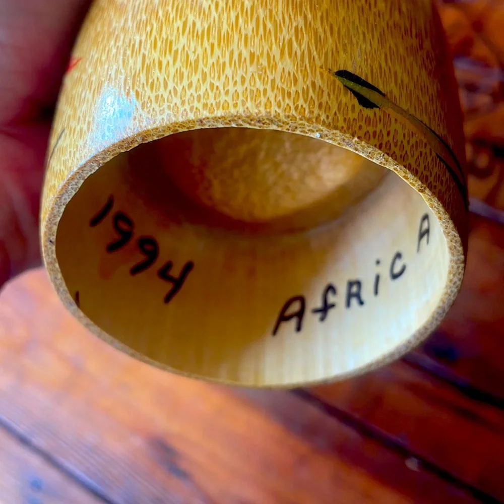 African hand‎ painted folkart wood vase